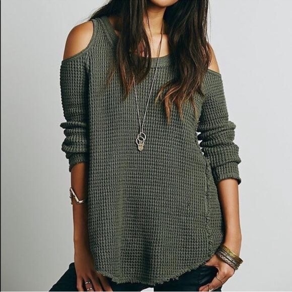 Free People Sweaters - Free People Green Cut Out Shoulder Sweater